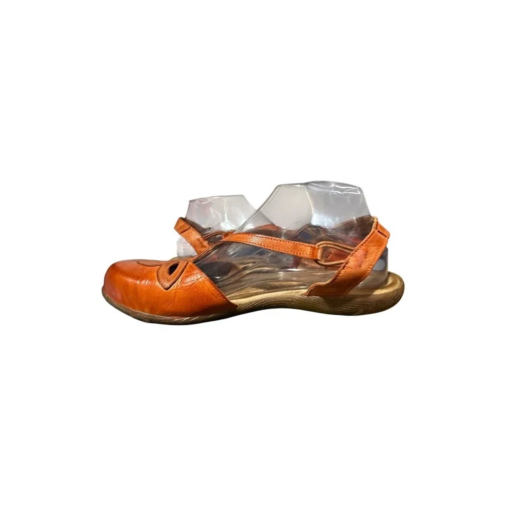 JAFA Sandals EU 40 US 9.5 Mary Jane Cut Out Floral Orange Leather Boho Boheim